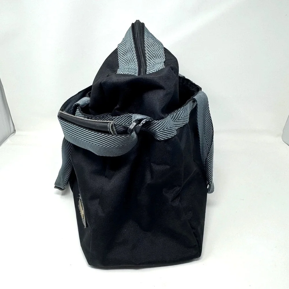 Michael Paris Black Canvas Duffel Bag Grey Chevron Straps Travel Gym Carry On